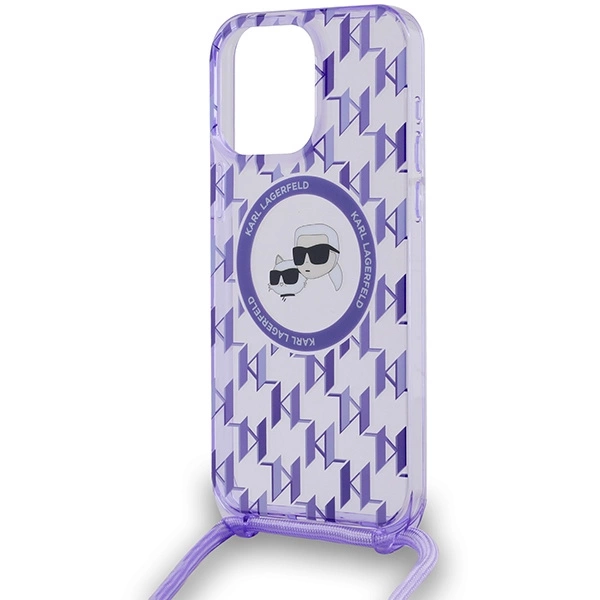 Etui Karl Lagerfeld IML Crossbody Monogram Karl & Choupette Head MagSafe na iPhone 15 Pro - fioletowe