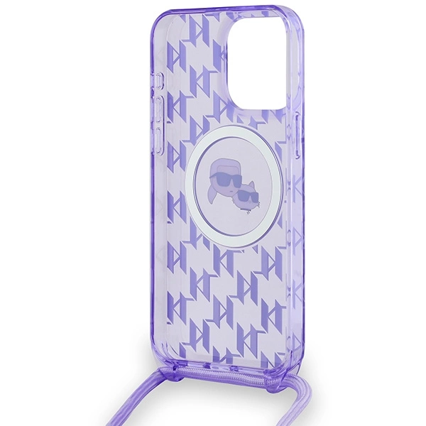 Etui Karl Lagerfeld IML Crossbody Monogram Karl & Choupette Head MagSafe na iPhone 15 Pro - fioletowe