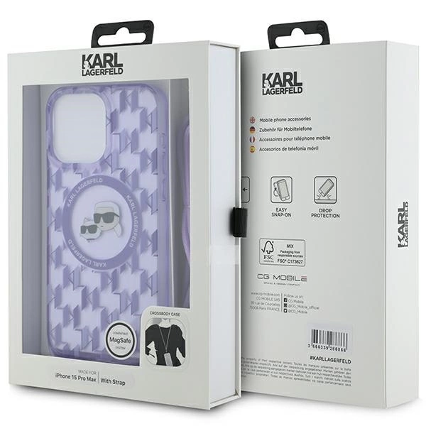 Etui Karl Lagerfeld IML Crossbody Monogram Karl & Choupette Head MagSafe na iPhone 15 Pro - fioletowe