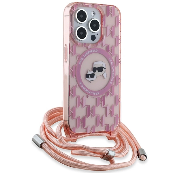 Etui Karl Lagerfeld IML Crossbody Monogram Karl & Choupette Head MagSafe na iPhone 15 Pro Max - różowe