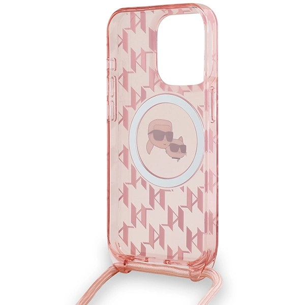Etui Karl Lagerfeld IML Crossbody Monogram Karl & Choupette Head MagSafe na iPhone 15 Pro Max - różowe