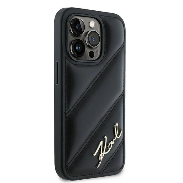Etui Karl Lagerfeld Diagonal Quilted Script na iPhone 14 Pro - czarne