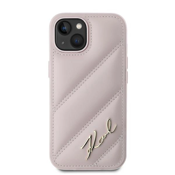 Etui Karl Lagerfeld Diagonal Quilted Script na iPhone 14 / 15 / 13 - różowe