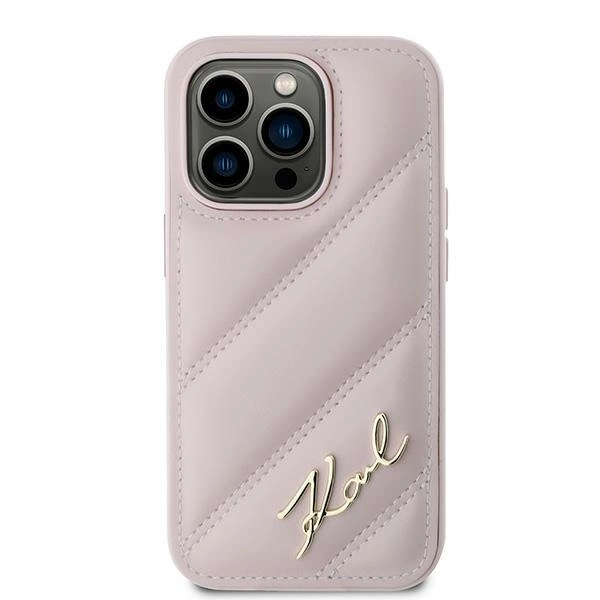 Etui Karl Lagerfeld Diagonal Quilted Script na iPhone 14 Pro Max - różowe