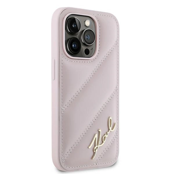 Etui Karl Lagerfeld Diagonal Quilted Script na iPhone 14 Pro Max - różowe