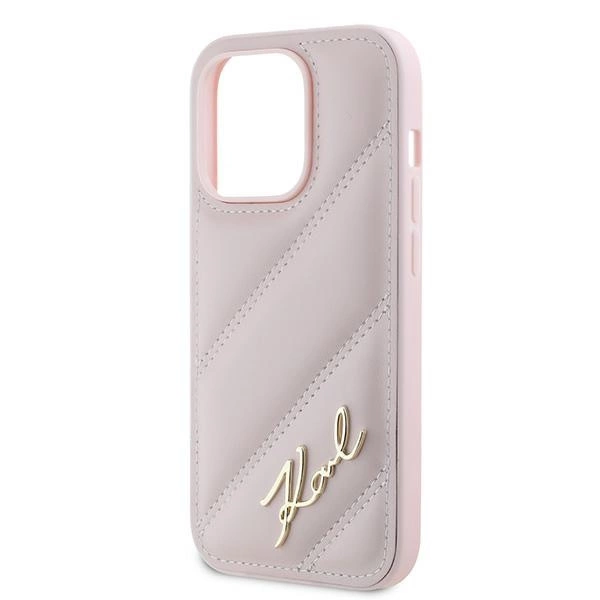 Etui Karl Lagerfeld Diagonal Quilted Script na iPhone 14 Pro Max - różowe