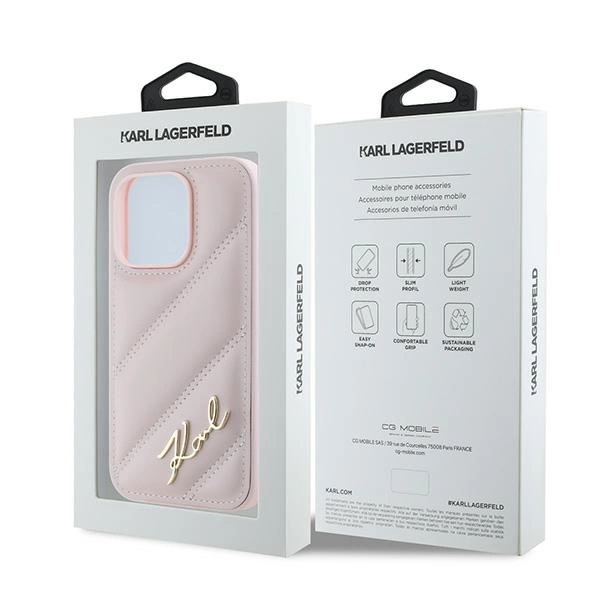 Etui Karl Lagerfeld Diagonal Quilted Script na iPhone 14 Pro Max - różowe