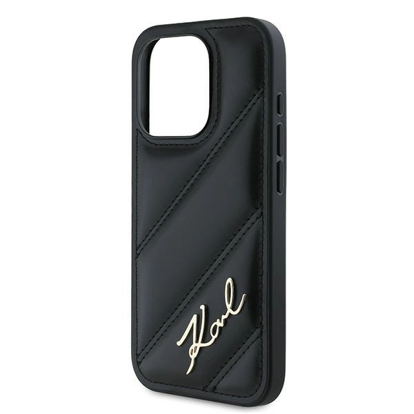 Etui Karl Lagerfeld Diagonal Quilted Script na iPhone 15 Pro - czarne