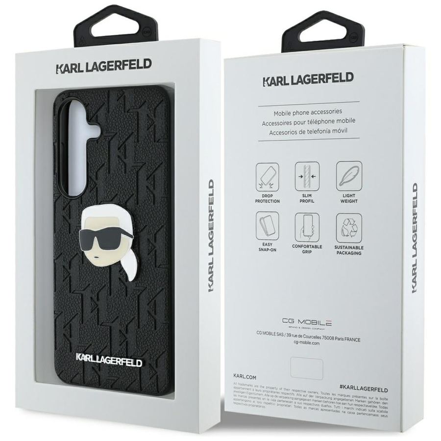 Etui Karl Lagerfeld Leather Monogram Pin  Logo Karl Head Samsung Galaxy S25 Plus czarny