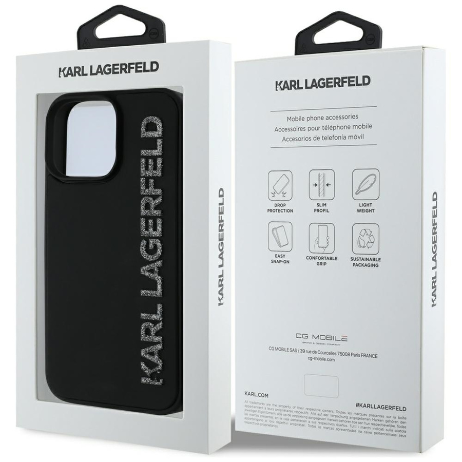 Etui Karl Lagerfeld HC 3D Rubber          Elongated Glitter do iPhone 16 Pro czarny