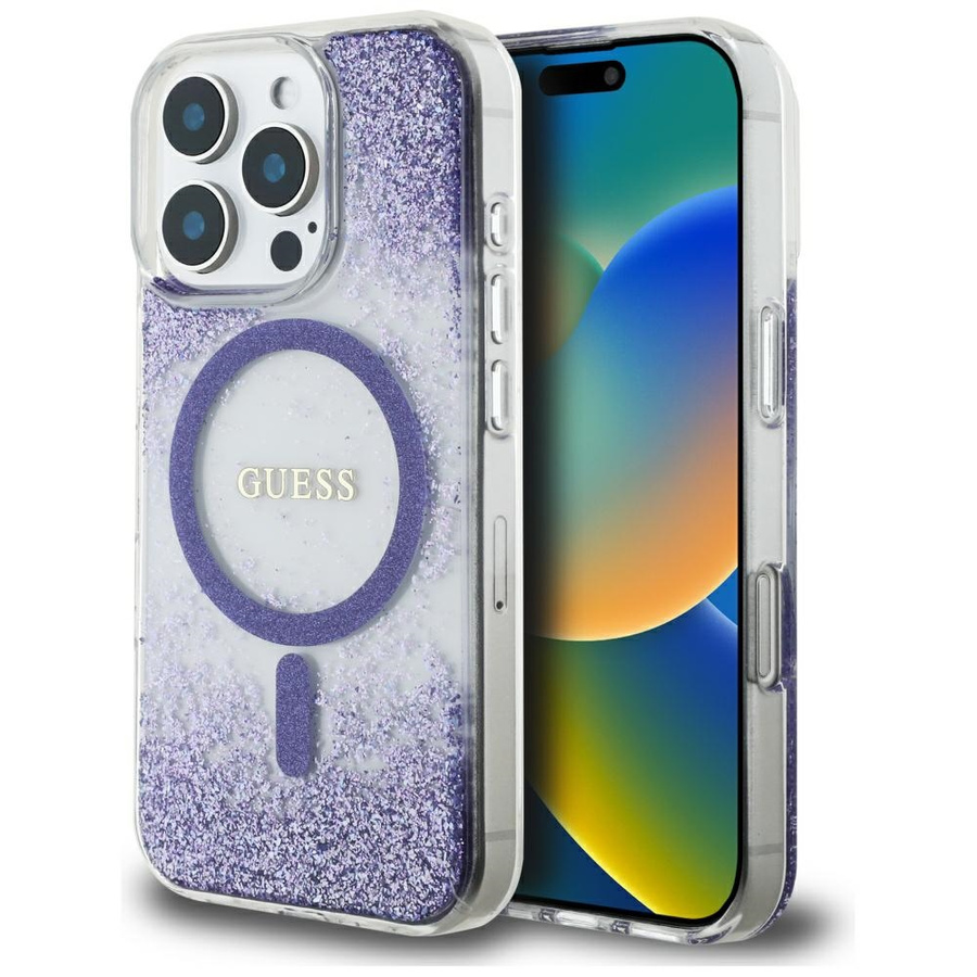 Etui Guess HC Resin Bottom Glitter do    iPhone 16 Pro MagSafe fioletowy