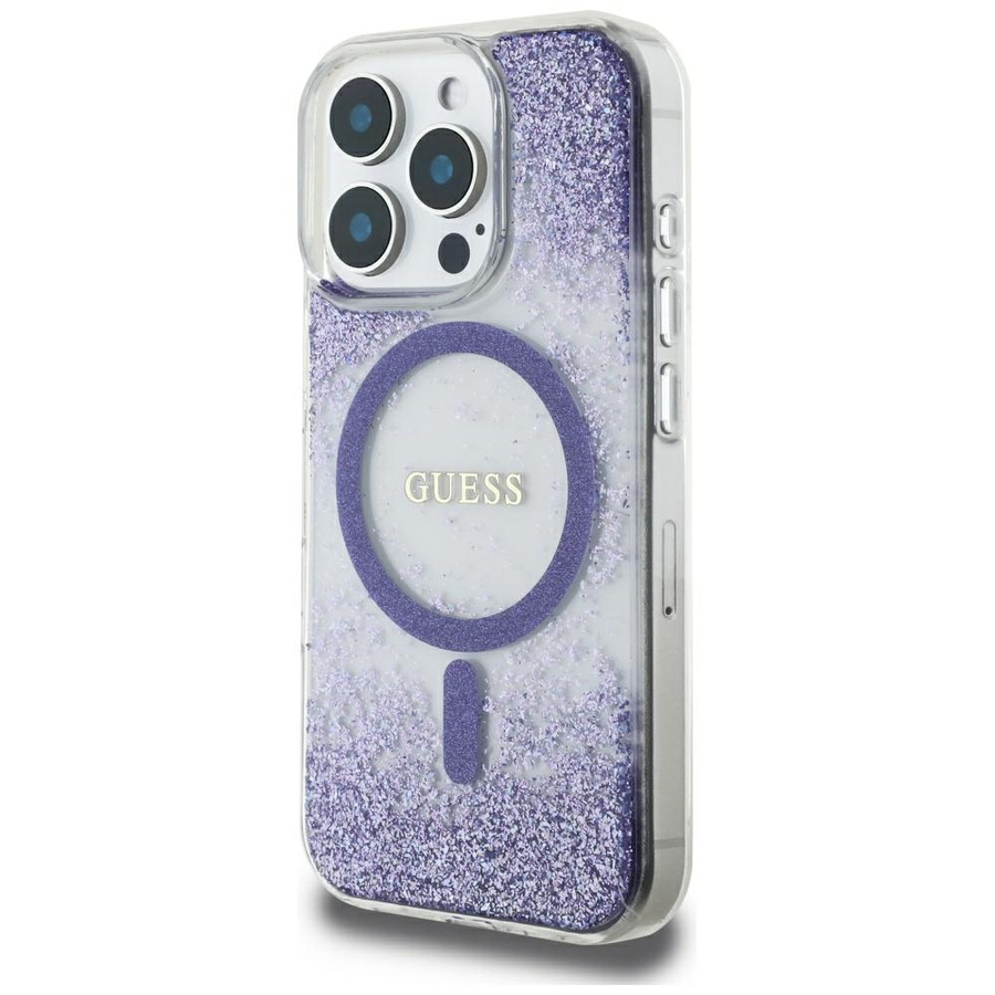 Etui Guess HC Resin Bottom Glitter do    iPhone 16 Pro MagSafe fioletowy