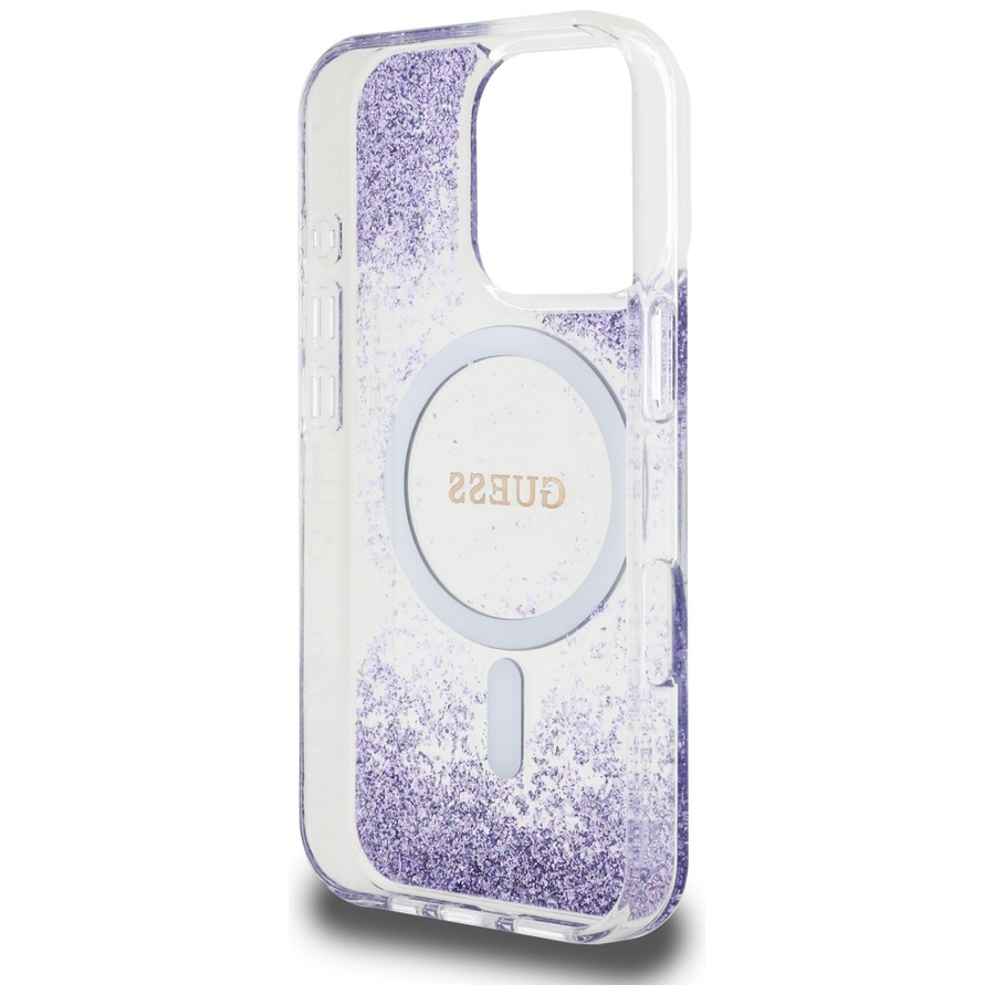 Etui Guess HC Resin Bottom Glitter do    iPhone 16 Pro MagSafe fioletowy