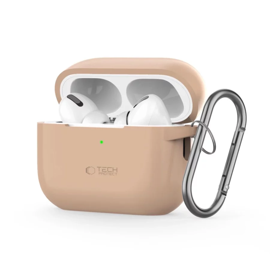 Etui Tech-Protect Silicone Hook na Apple AirPods Pro 1 / 2 - beżowe