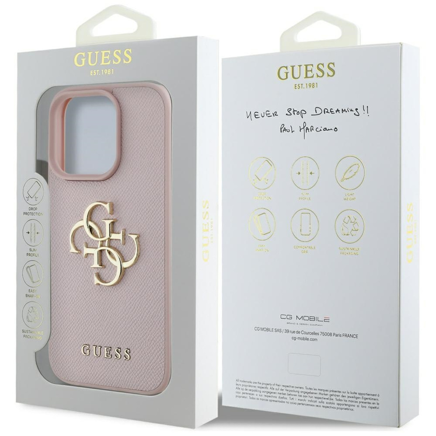 Etui Guess Grained Big 4G Logo Small Classic Logo do iPhone 16 Pro różowy