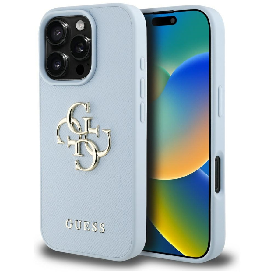 Etui Guess Grained Big 4G Logo Small     Classic Logo do iPhone 16 Pro niebieski