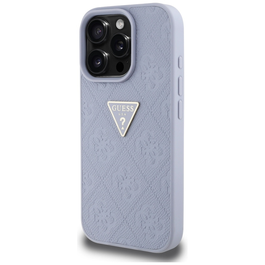 Etui Guess Hot Stamp 4G Pattern Triangle Metal Logo do iPhone 16 Pro Max fioletowy