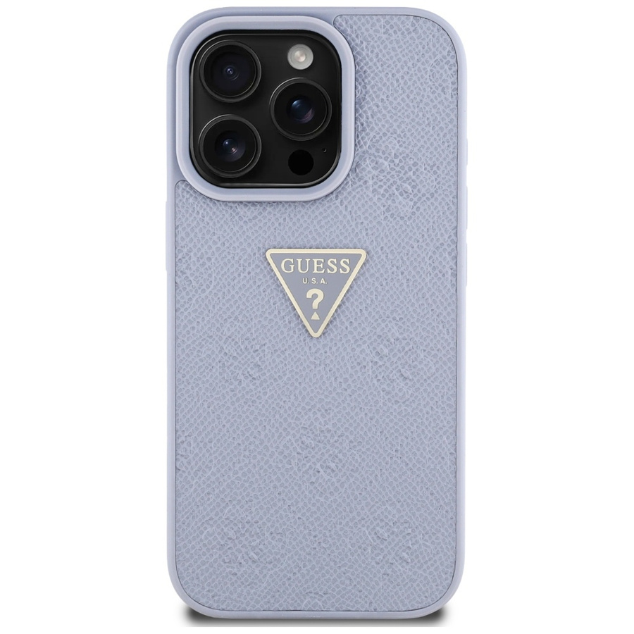 Etui Guess Hot Stamp 4G Pattern Triangle Metal Logo do iPhone 16 Pro Max fioletowy