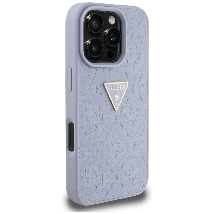 Etui Guess Hot Stamp 4G Pattern Triangle Metal Logo do iPhone 16 Pro Max fioletowy