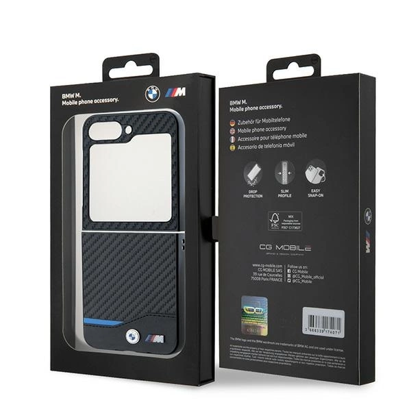 Etui BMW Carbon Blue Line na Samsung Galaxy Z Flip 6 - czarne