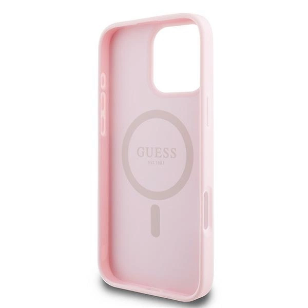 Etui Guess MagSafe Grained Gold Ring na iPhone 15 Pro Max - różowe