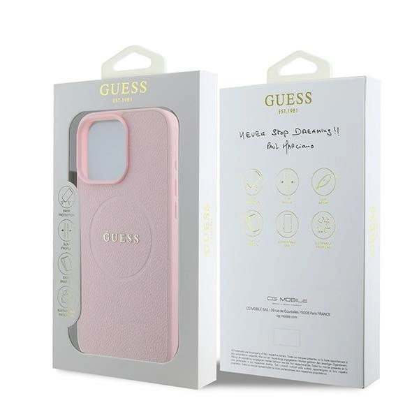 Etui Guess MagSafe Grained Gold Ring na iPhone 15 Pro Max - różowe