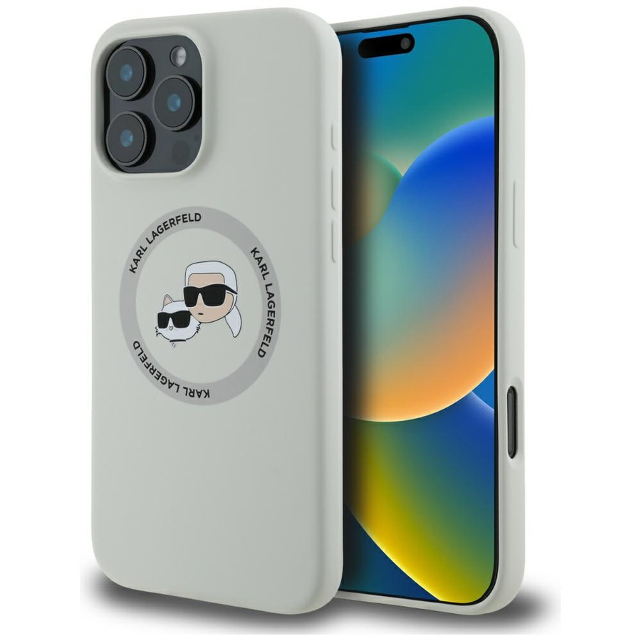 Etui Karl Lagerfeld Silicone Double       Heads And Circle MagSafe do iPhone 16 Pro beżowy