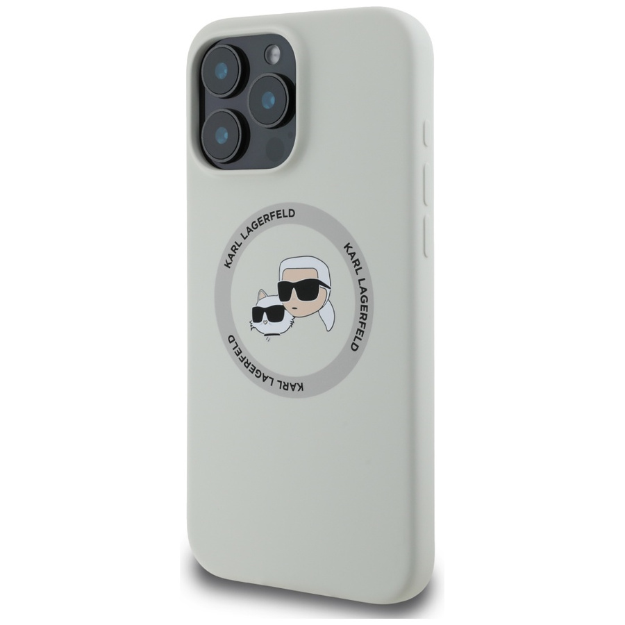 Etui Karl Lagerfeld Silicone Double       Heads And Circle MagSafe do iPhone 16 Pro beżowy
