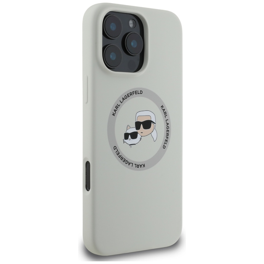 Etui Karl Lagerfeld Silicone Double       Heads And Circle MagSafe do iPhone 16 Pro beżowy