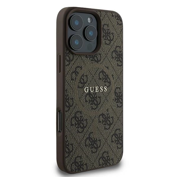 Etui Guess 4G Ring Classic Logo MagSafe na iPhone 16 Pro - brązowe