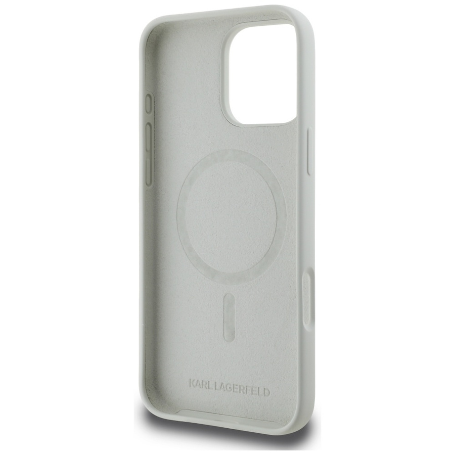 Etui Karl Lagerfeld Silicone Double       Heads And Circle MagSafe do iPhone 16 Pro beżowy