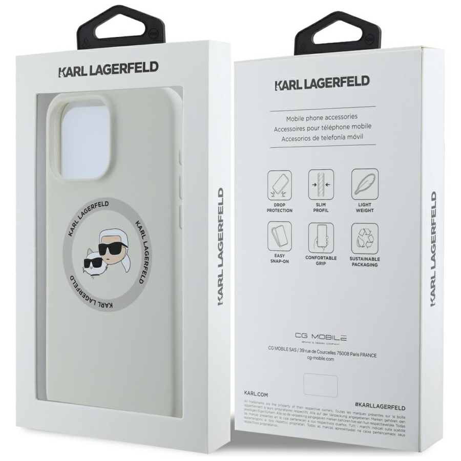 Etui Karl Lagerfeld Silicone Double       Heads And Circle MagSafe do iPhone 16 Pro beżowy