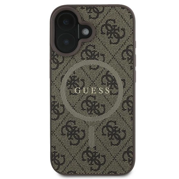 Etui Guess 4G Ring Classic Logo MagSafe na iPhone 16 Plus - brązowe
