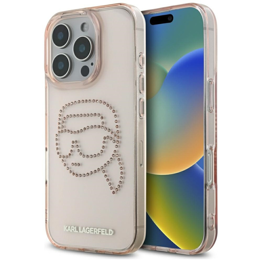 Etui Karl Lagerfeld IML Rhinestones Karl  Head do iPhone 16 Pro różowy