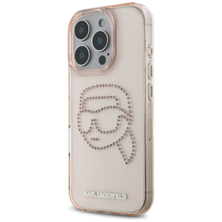 Etui Karl Lagerfeld IML Rhinestones Karl  Head do iPhone 16 Pro różowy