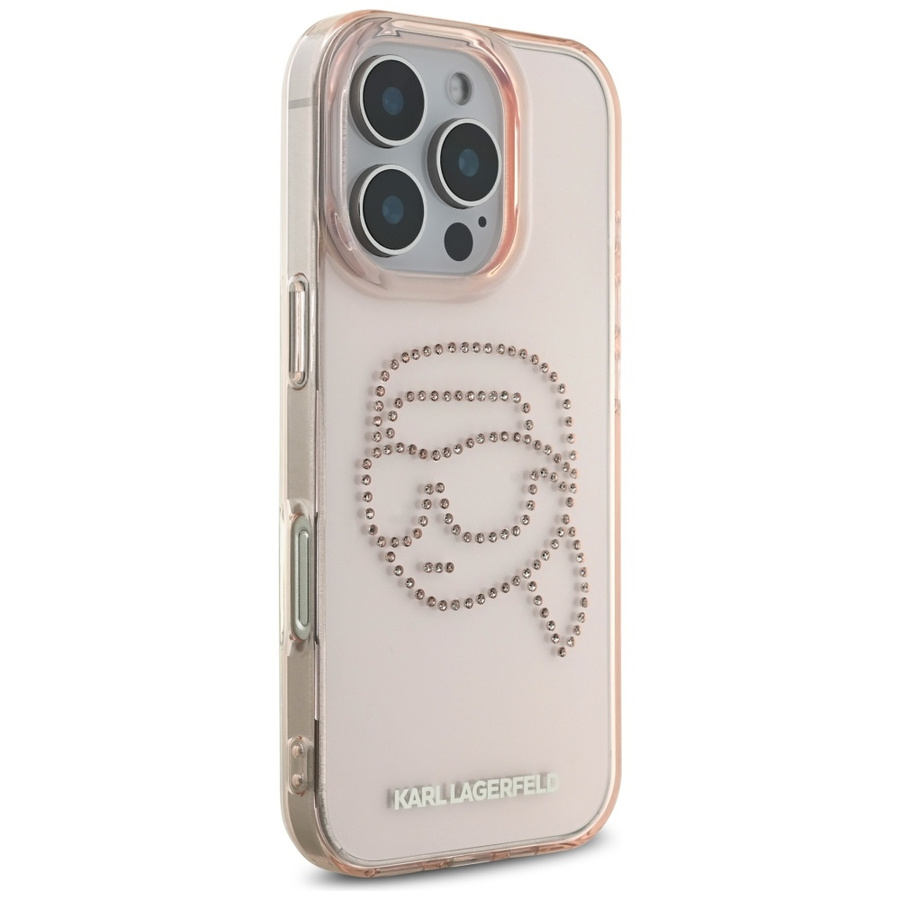 Etui Karl Lagerfeld IML Rhinestones Karl  Head do iPhone 16 Pro różowy