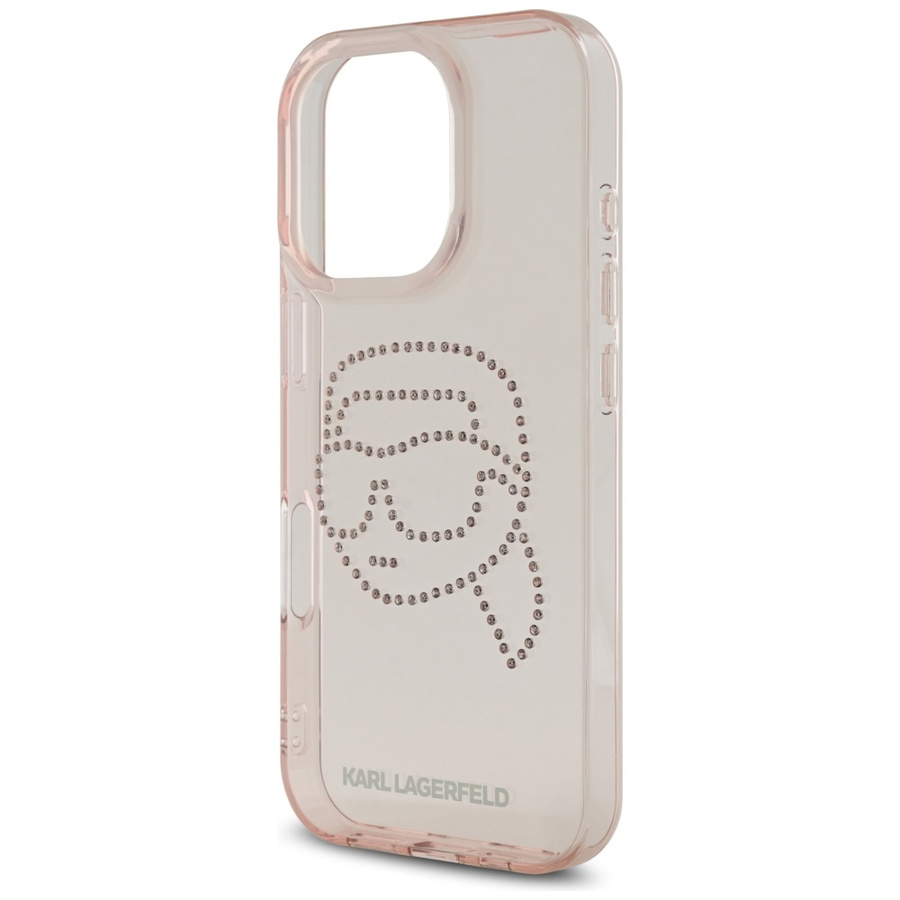 Etui Karl Lagerfeld IML Rhinestones Karl  Head do iPhone 16 Pro różowy