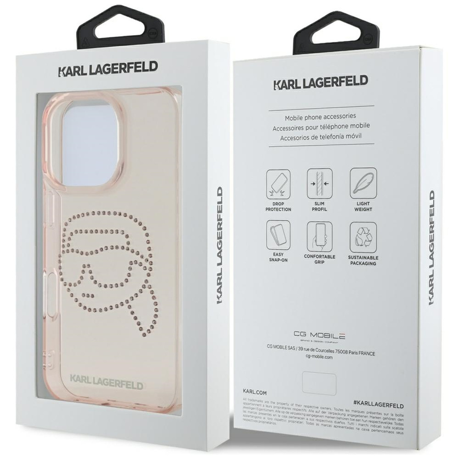 Etui Karl Lagerfeld IML Rhinestones Karl  Head do iPhone 16 Pro różowy