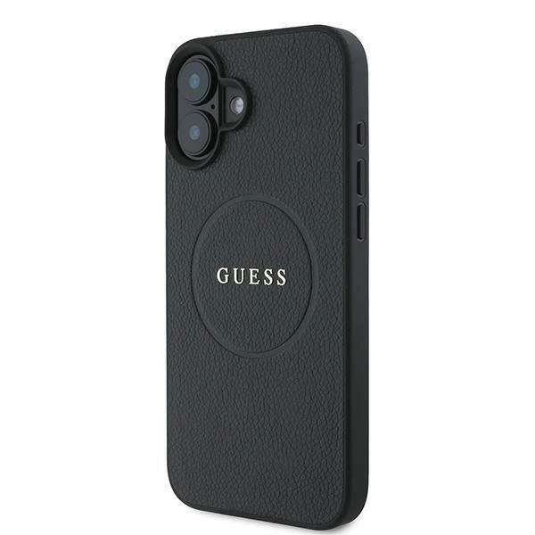 Etui Guess Grained Gold Ring MagSafe na iPhone 16 Plus - czarne