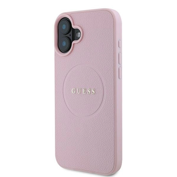 Etui Guess Grained Gold Ring MagSafe na iPhone 16 Plus - różowe