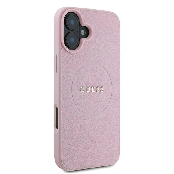 Etui Guess Grained Gold Ring MagSafe na iPhone 16 Plus - różowe