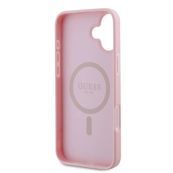 Etui Guess Grained Gold Ring MagSafe na iPhone 16 Plus - różowe