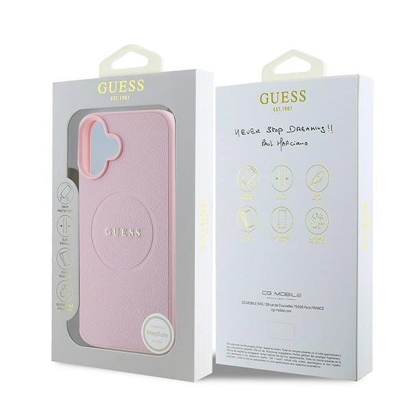 Etui Guess Grained Gold Ring MagSafe na iPhone 16 Plus - różowe