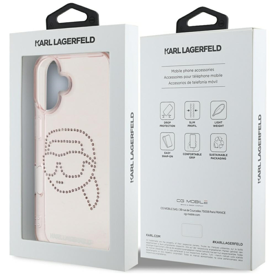 Etui Karl Lagerfeld IML Rhinestones Karl  Head do iPhone 16 różowy