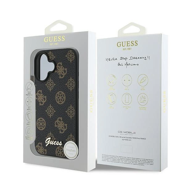 Etui Guess Peony Script MagSafe na iPhone 16 Plus - czarne