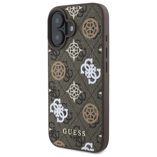 Etui Guess Peony On 4G Background MagSafe na iPhone 16 - brązowe