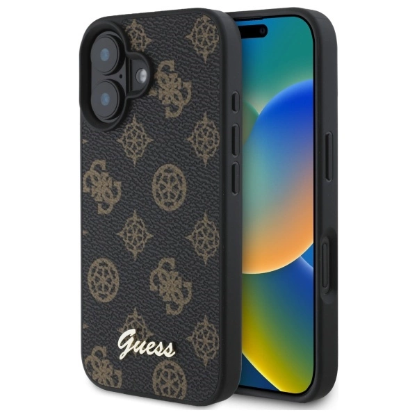 Etui Guess Peony Script MagSafe na iPhone 16 - czarne