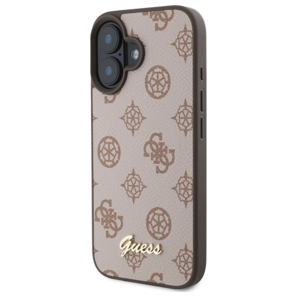 Etui Guess Peony Script MagSafe na iPhone 16 - brązowe