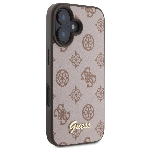 Etui Guess Peony Script MagSafe na iPhone 16 - brązowe