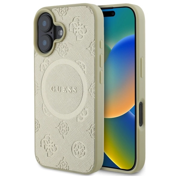 Etui Guess Saffiano Peony Classic Logo MagSafe na iPhone 16 - złote